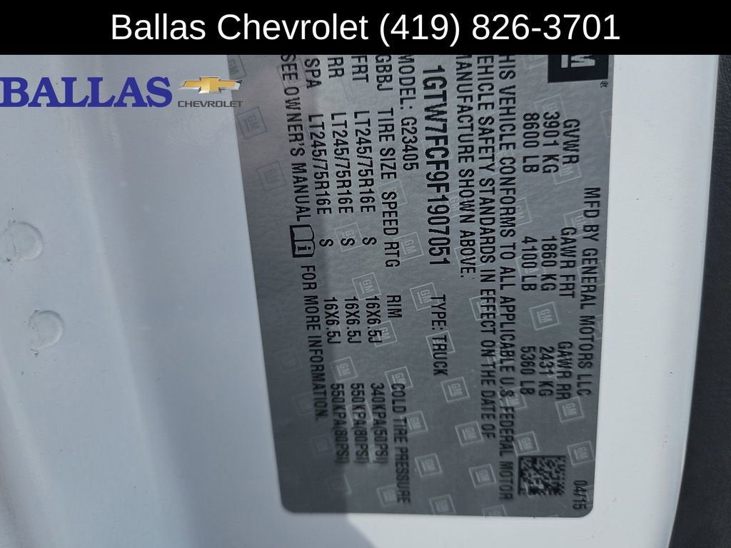 2015 GMC Savana Cargo 2500 Work Van