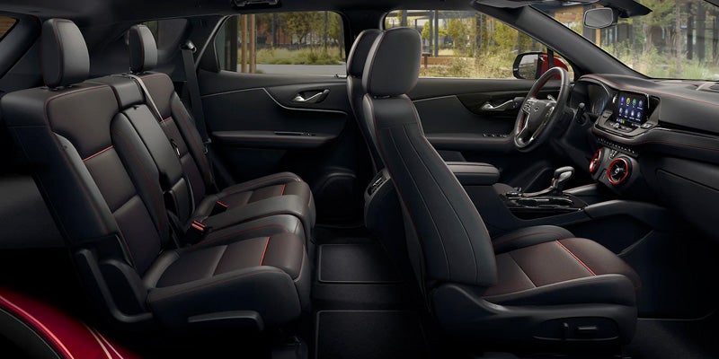 Luxury black and red interior seating of the Chevrolet Blazer