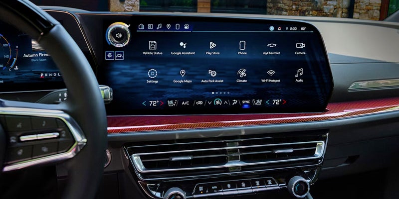 Close-up of the digital dashboard and infotainment system inside the 2024 Chevrolet Traverse