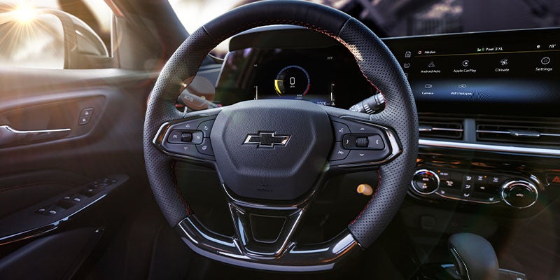 Steering wheel and digital display of the 2024 Chevrolet Trax