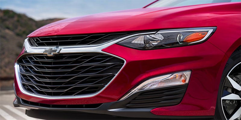 Front view of red 2025 Chevrolet Malibu